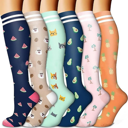 Plusock Fruit Coffee Patterns Compression Socks(6 Pairs)