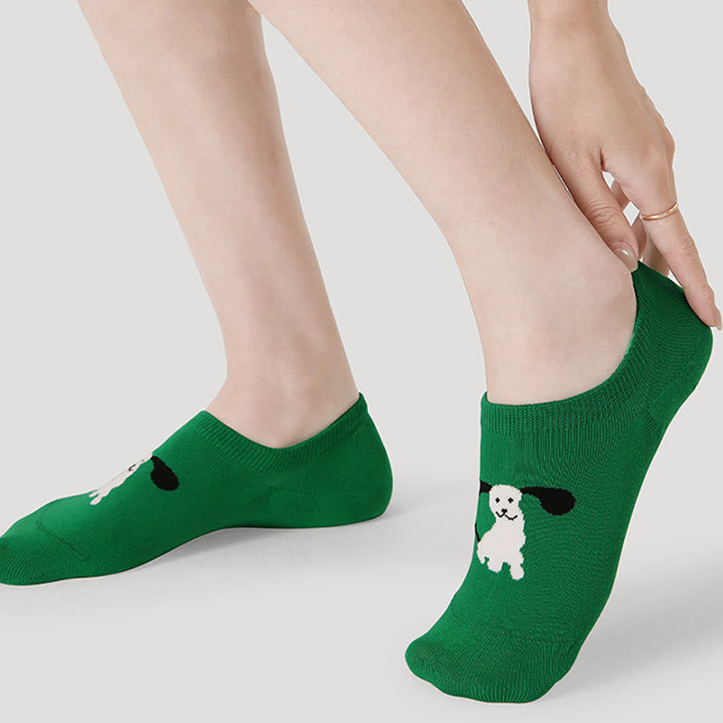 Plus Size Colorful Cat Dog No Show Socks(5 Pairs)