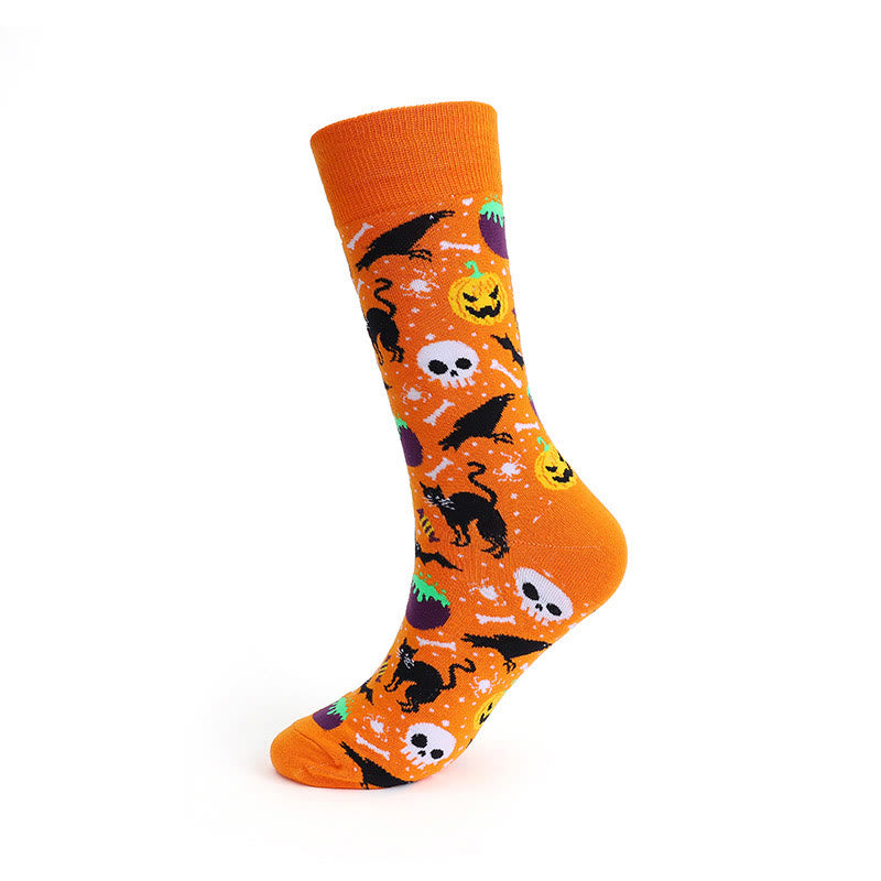 Plus Size Pumpkin Skull Halloween Crew Socks(3 Pairs)