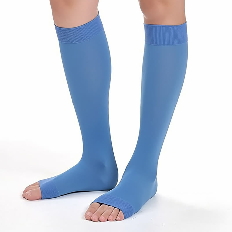 Plus Size Multicolor Open Toe Compression Socks - Blue - 4XL - image 13