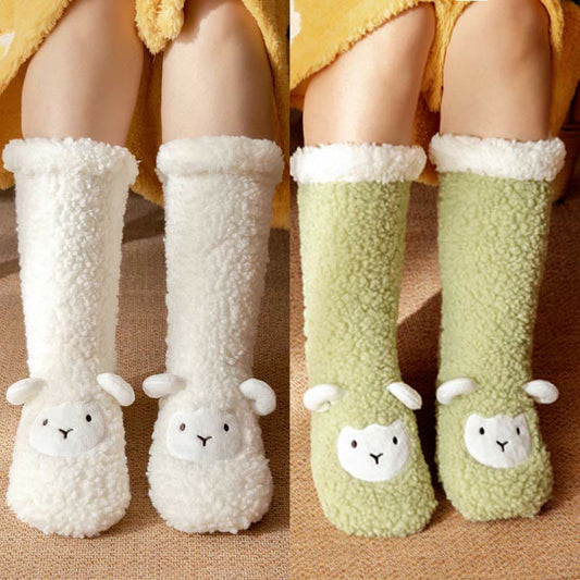 Plusock Lamb Design Coral Fleece Winter Slipper Socks