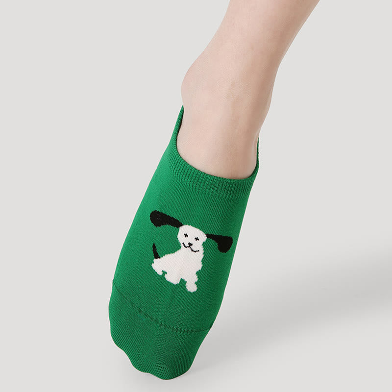 Plus Size Colorful Cat Dog No Show Socks(5 Pairs)