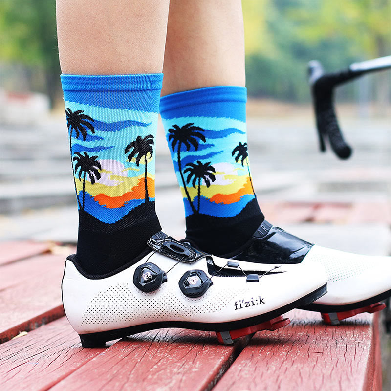 Plus Size Coconut Tree Quarter Compression Socks(4 Pairs)