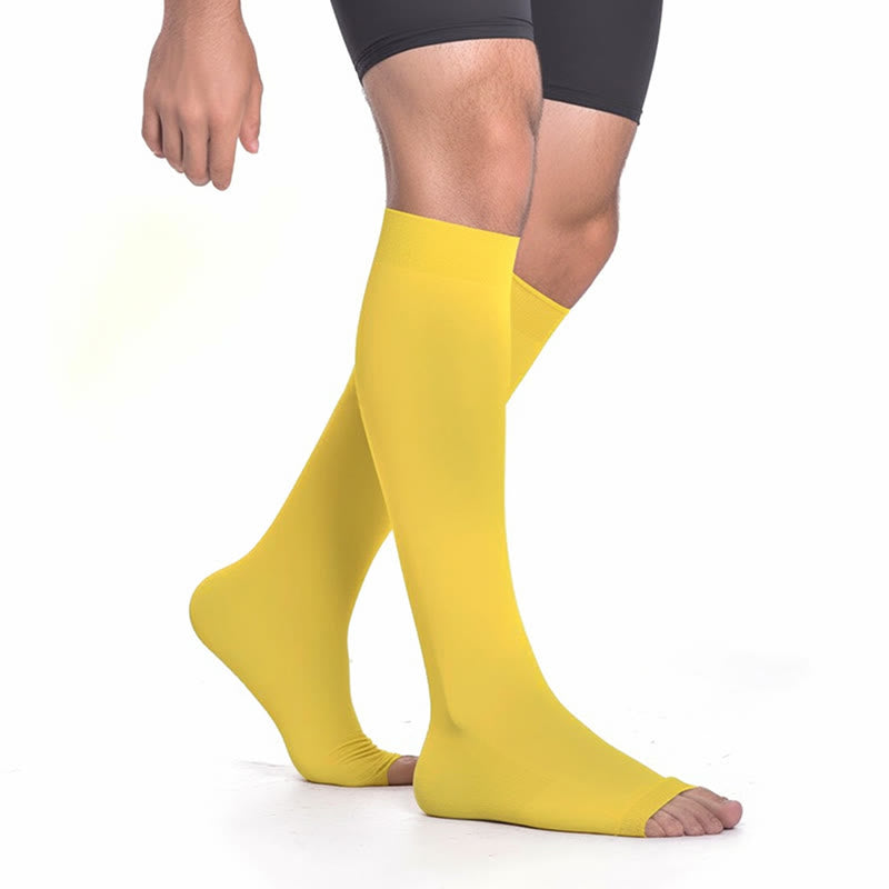 Plus Size Multicolor Open Toe Compression Socks - Yellow - 4XL - image 9