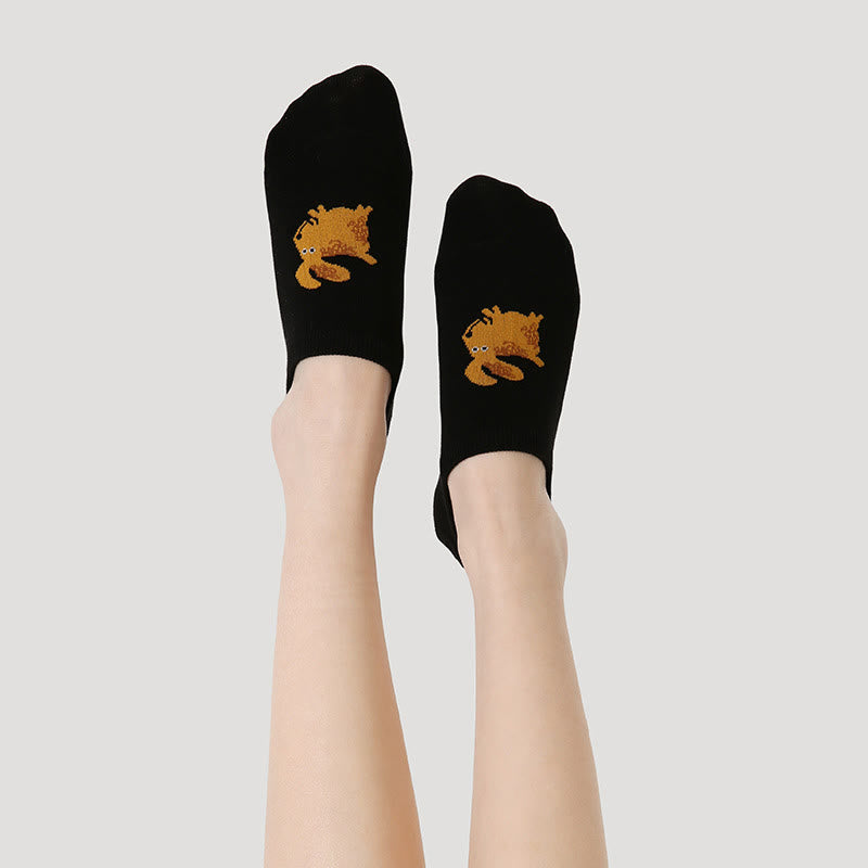 Plus Size Colorful Cat Dog No Show Socks(5 Pairs)