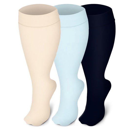 Plusock Plus Size Solid Color Compression Socks(3 Pairs)