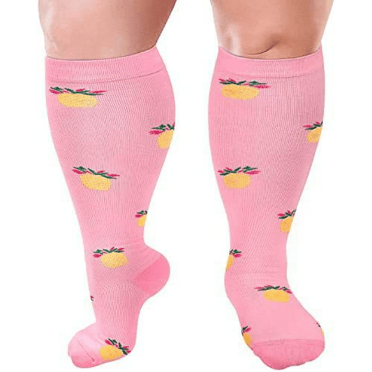 Plusock 2XL-7XL Pink Pineapple Plus Size Compression Socks(3 Pairs)