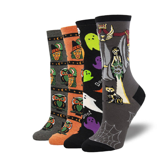 Plusock Plus Size Witch Ghost Halloween Crew Socks(4 Pairs)