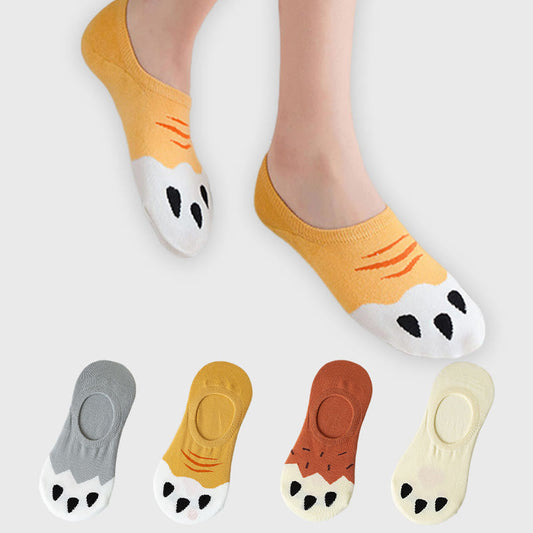Plusock Plus Size Cat Footprints No Show Socks(5 Pairs)