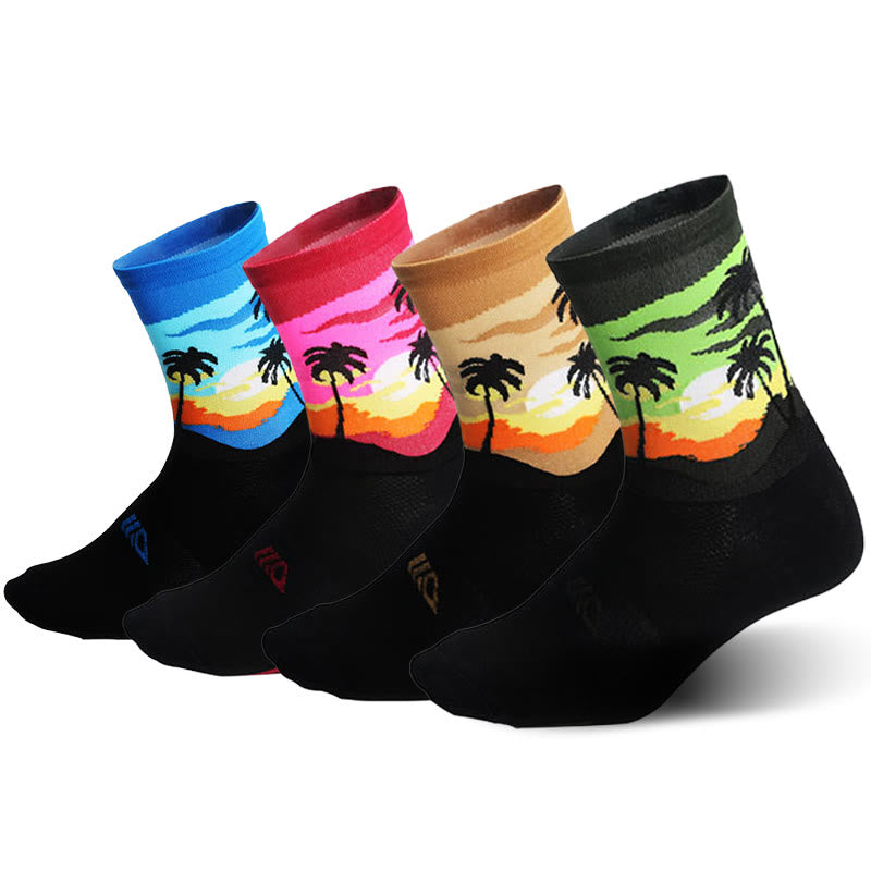 Plus Size Coconut Tree Quarter Compression Socks(4 Pairs)