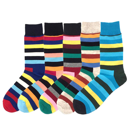 Plusock Plus Size Color Stripes Quarter Socks(5 Pairs)