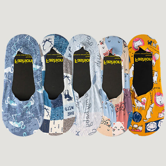 Plusock Plus Size Animal Print No Show Socks(5 Pairs)