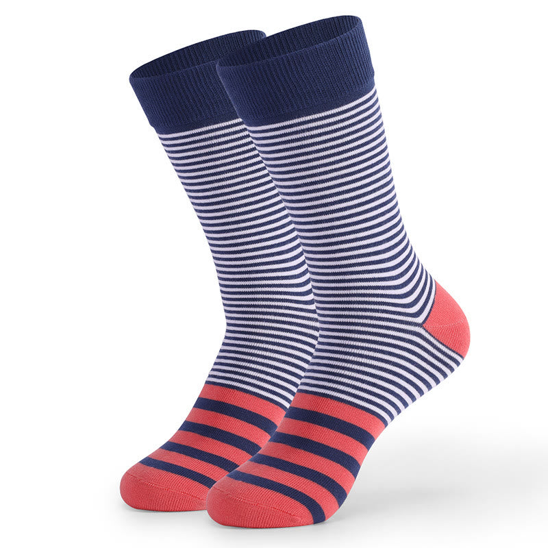 Plusock Vintage Colorful Striped Crew Socks(5 Pairs)
