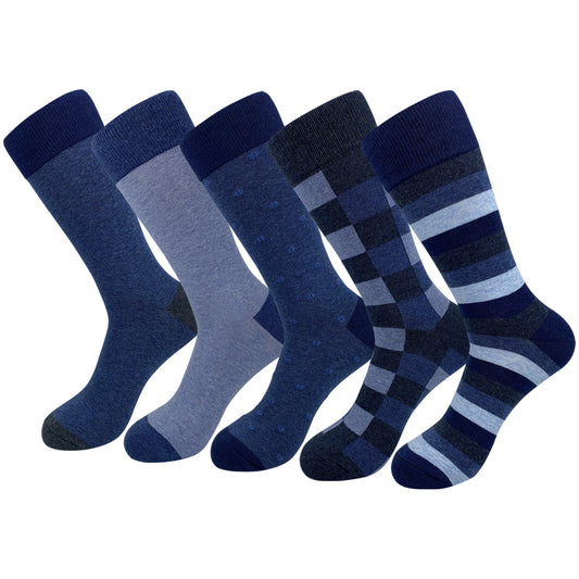 Plusock Plus Size Deep Blue Crew Socks(5 Pairs)
