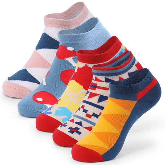 Plusock Plus Size Color Contrast Ankle Socks(5 Pairs)