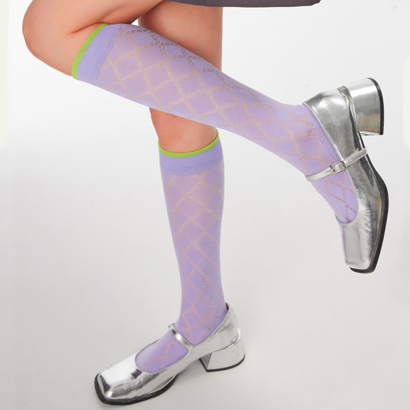 Purple Diamond Pattern Glass Sheer Compression Socks