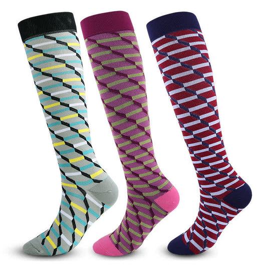 Plusock Colorful Irregular Stripes Compression Socks(3 Pairs)