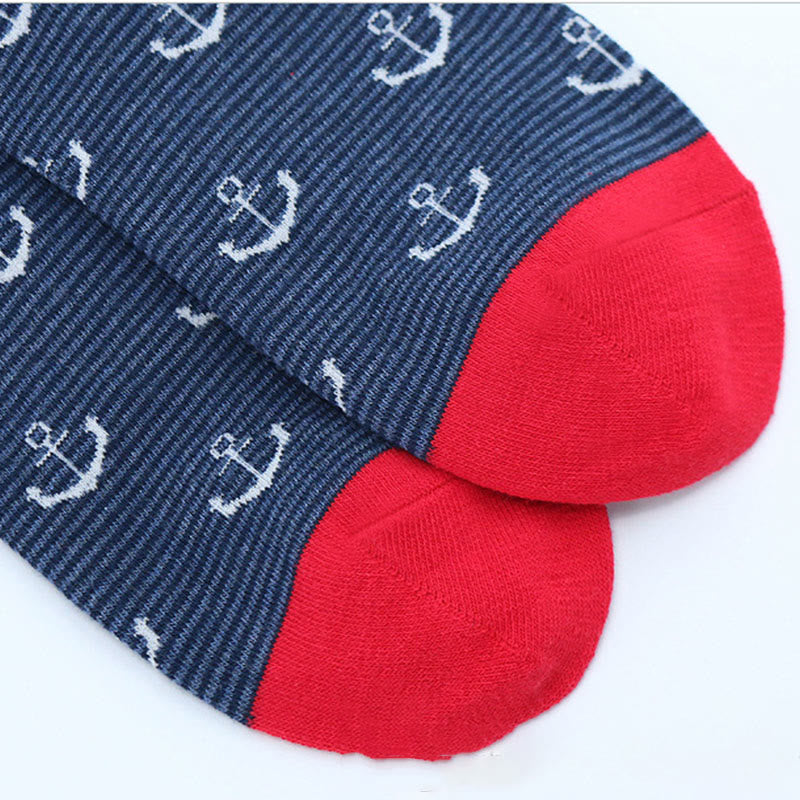 Rudder Pattern Funny Crew Socks(5 Pairs)
