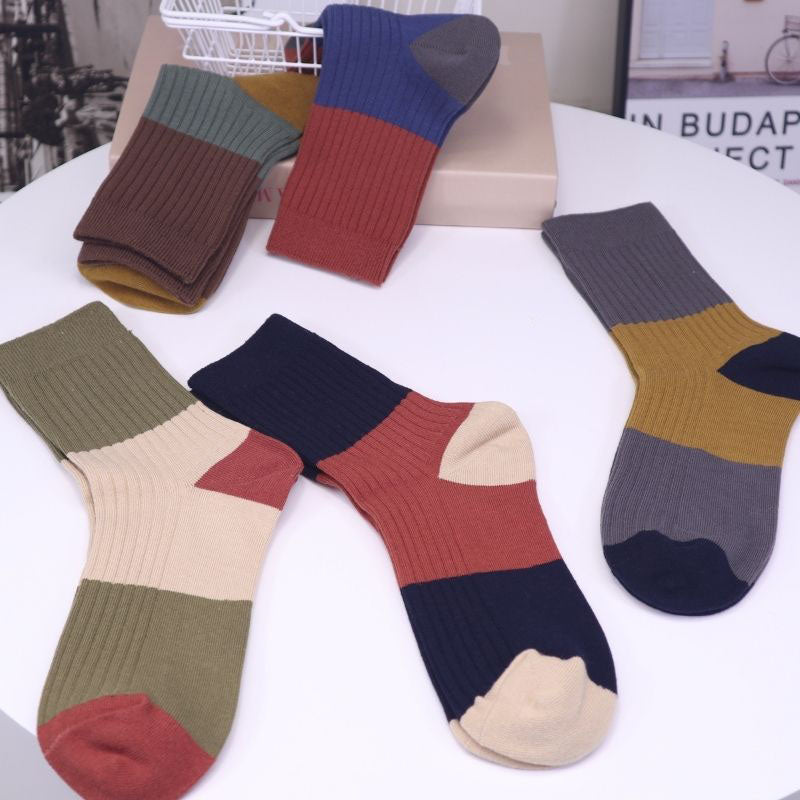 Plus Size Contrast Color Quarter Socks(5 Pairs)