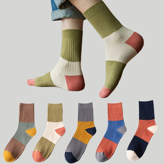 Plusock Plus Size Contrast Color Quarter Socks(5 Pairs)