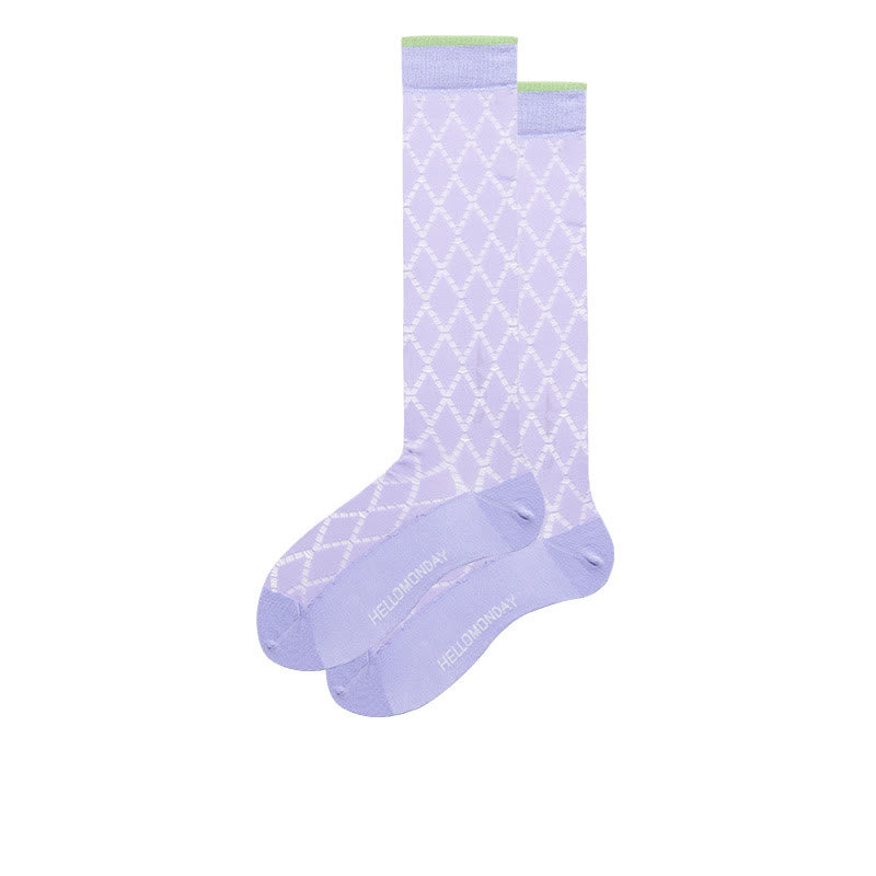 Purple Diamond Pattern Glass Sheer Compression Socks