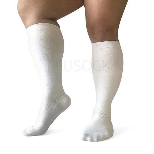 Plusock 2XL-7XL White Plus Size Compression Socks(15-20mmHg)