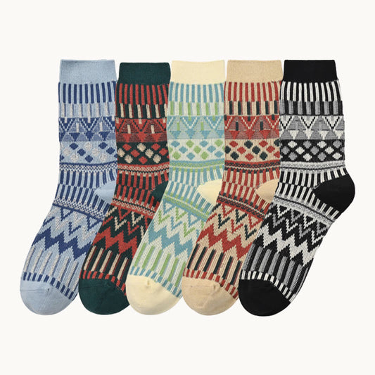 Plusock Plus Size Retro Pattern Crew Socks(2 Pairs)