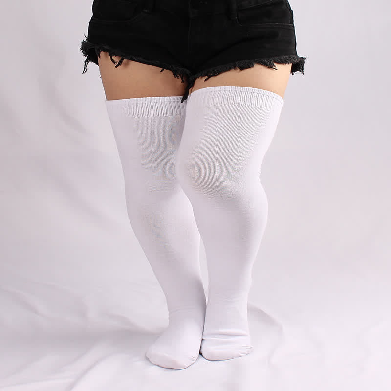 HOT Cotton Socks Plus Size White Thigh Highs Plus Size White