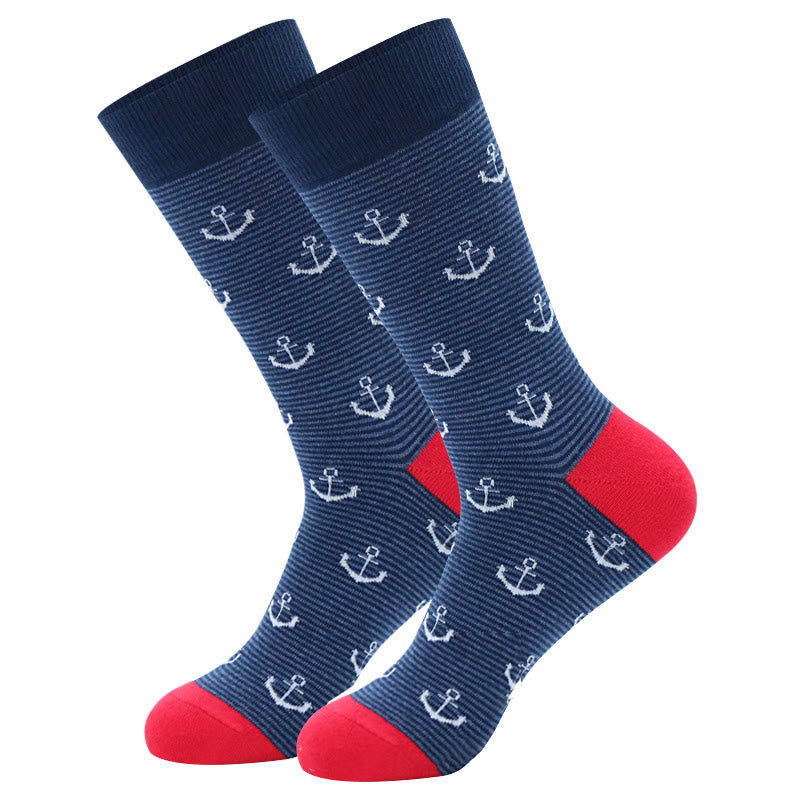Rudder Pattern Funny Crew Socks(5 Pairs)