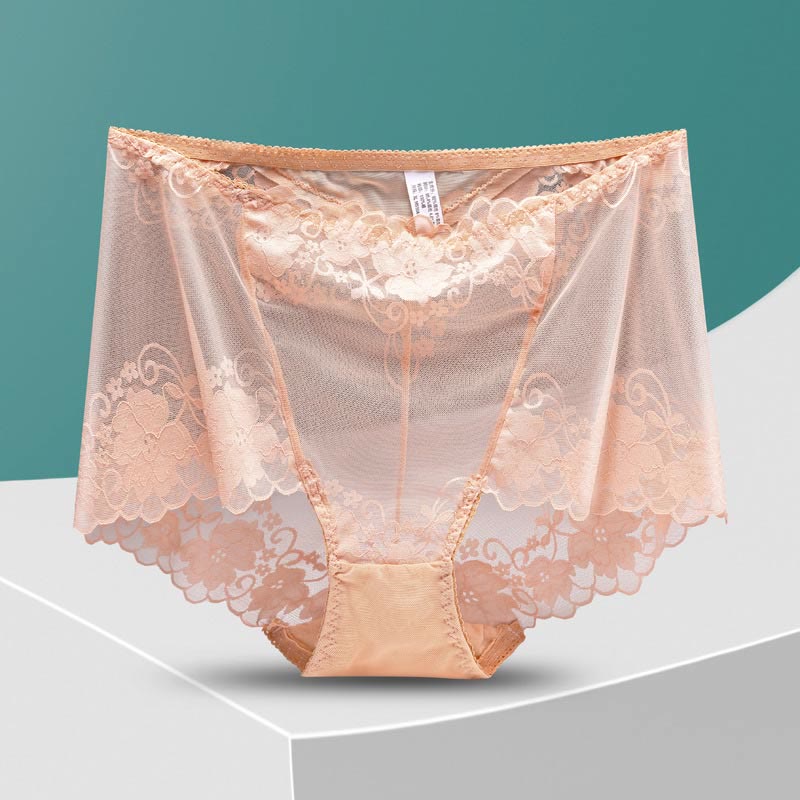Plus Size High-Waisted Hollow Lace Panty(5 Pairs)