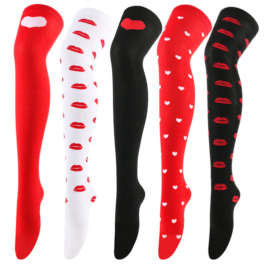 Plusock Red Lips Party Thigh High Socks(5 Pairs)