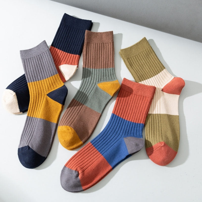 Plus Size Contrast Color Quarter Socks(5 Pairs)