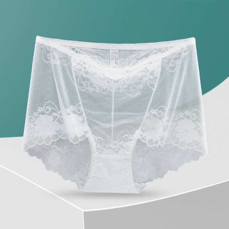 Plus Size High-Waisted Hollow Lace Panty(5 Pairs)