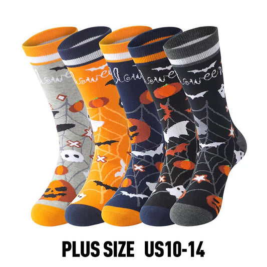 Plusock Plus Size Halloween Pumpkin Cotton Crew Socks(5 Pairs)