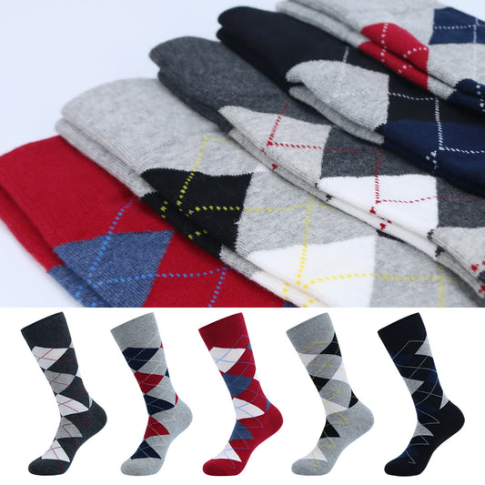 Plusock Plus Size Dot Rhombus Crew Socks(5 Pairs)