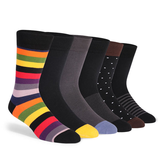 Plusock Plus Size Color Stripes Crew Socks(6 Pairs)