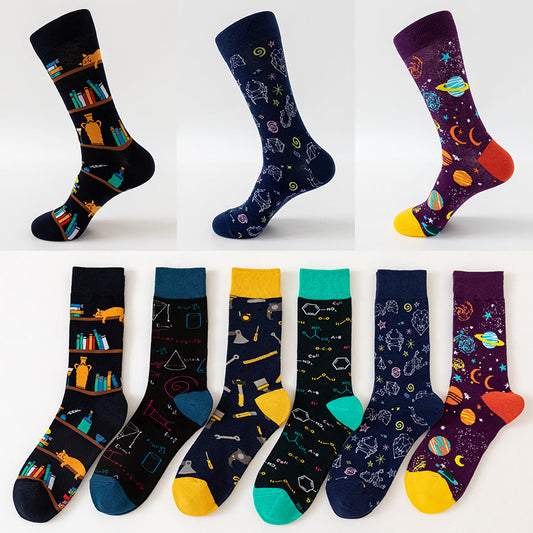 Plusock Plus Size Macro Pattern Crew Socks(6 Pairs)