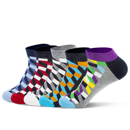 Plusock Plus Size Diamond Patterns Ankle Socks(5 Pairs)