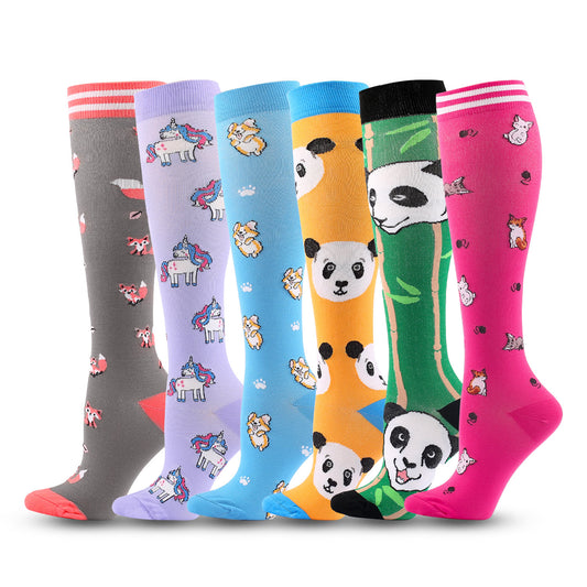 Plusock Cute Panda Pattern Compression Socks(6 Pairs)