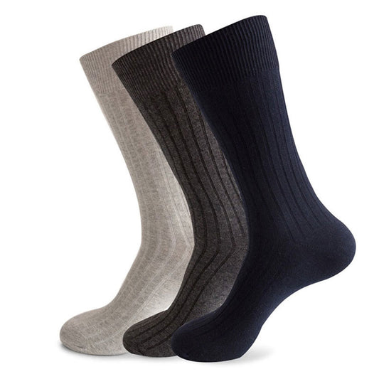 Plusock Plus Size Solid Stripes Crew Socks(3 Pairs)