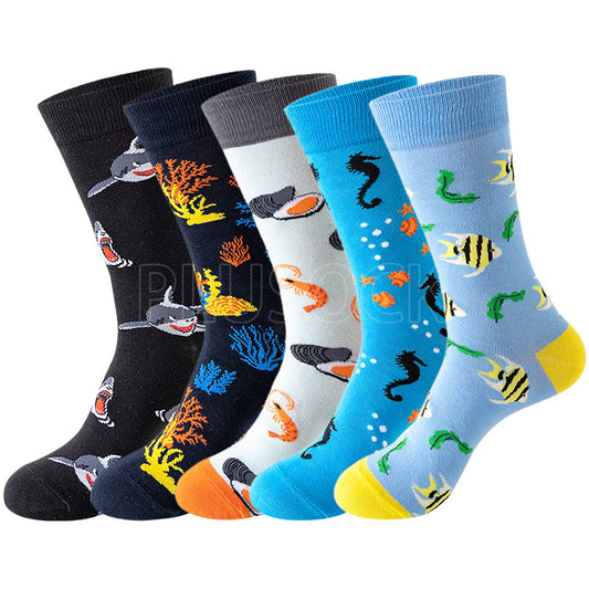 Plusock Plus Size Sea Creatures Crew Socks(5 Pairs)