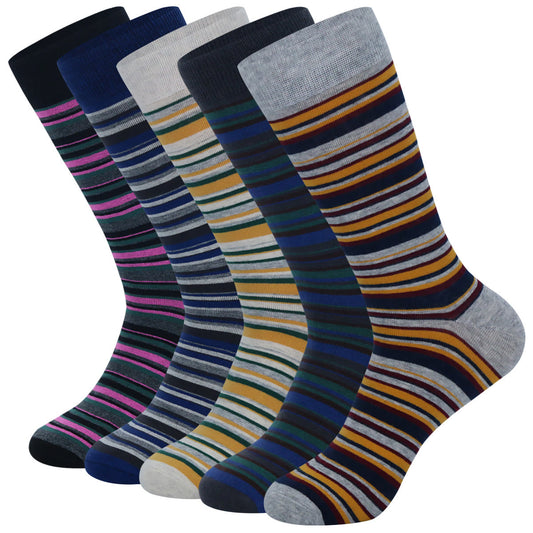 Plusock Plus Size Patchwork Pinstripes Crew Socks(5 Pairs)