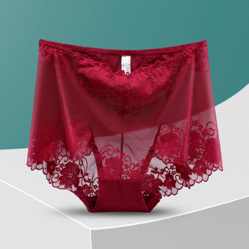 Plus Size High-Waisted Hollow Lace Panty(5 Pairs)