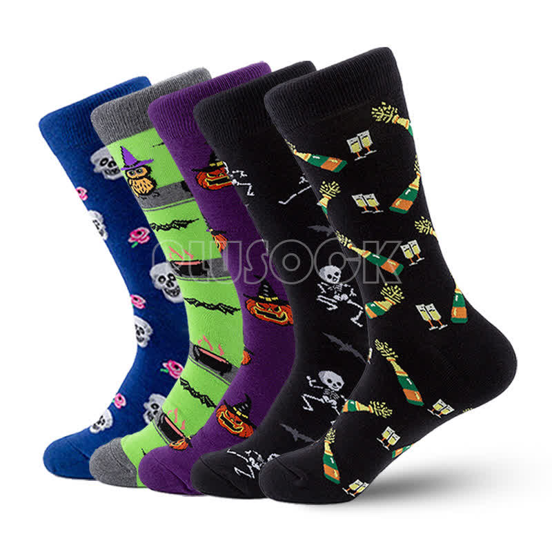 Plus Size Halloween Cotton Lounge Crew Socks(5 Pairs)