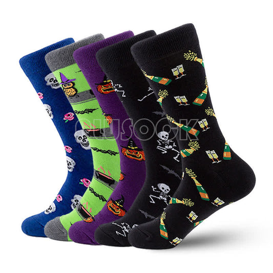 Plusock Plus Size Halloween Cotton Lounge Crew Socks(5 Pairs)