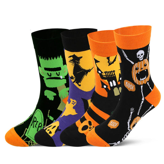 Plusock Plus Size Halloween Cute Printed Crew Socks(5 Pairs)