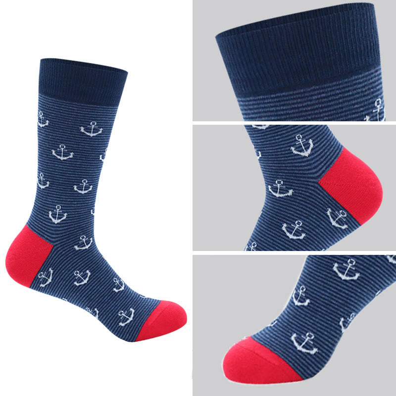 Rudder Pattern Funny Crew Socks(5 Pairs)