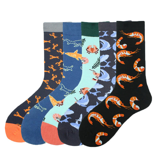 Plusock Plus Size Undersea Shark Crew Socks(5 Pairs)