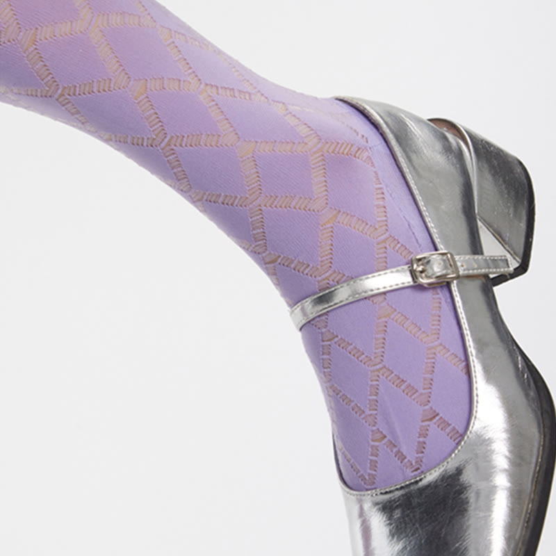 Purple Diamond Pattern Glass Sheer Compression Socks