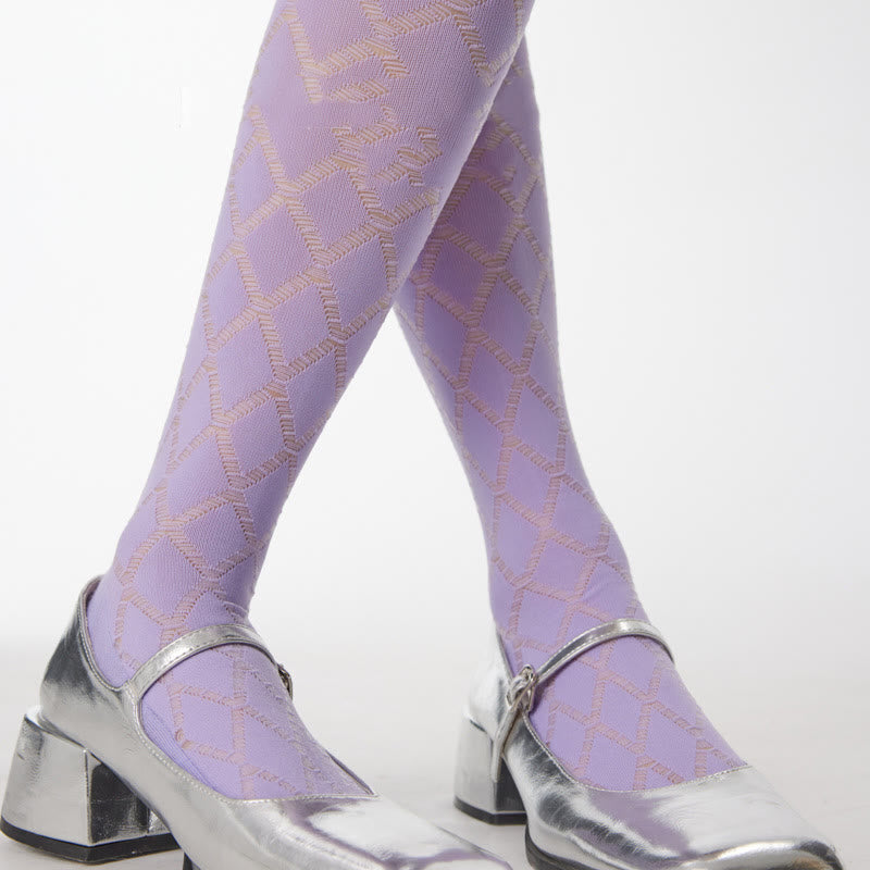 Purple Diamond Pattern Glass Sheer Compression Socks